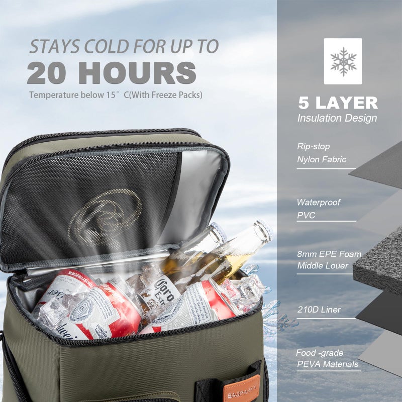 BAGPARKK Insulated Cooler Backpack,45 Cans Multifunctional Double Deck Leakproof Cooler Bag with Sternum Strap,Large Capacity Lightweight Travel Camping Beach Backpack Cooler Ice Chest for Men Women - Image 2