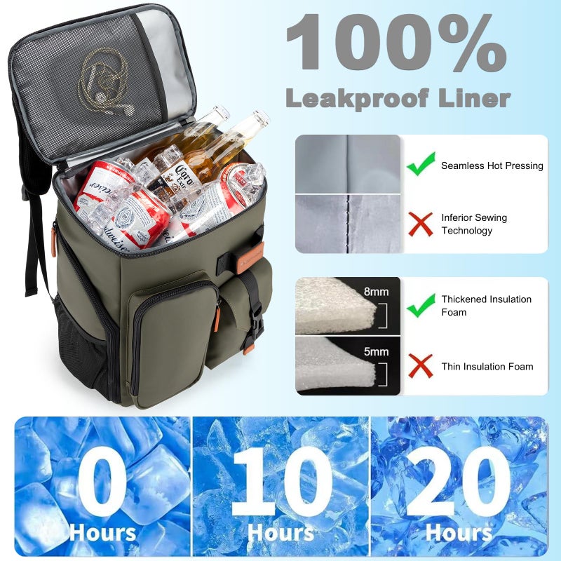 BAGPARKK Insulated Cooler Backpack,45 Cans Multifunctional Double Deck Leakproof Cooler Bag with Sternum Strap,Large Capacity Lightweight Travel Camping Beach Backpack Cooler Ice Chest for Men Women - Image 3