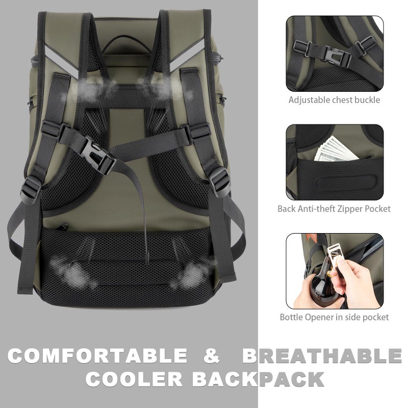 BAGPARKK Insulated Cooler Backpack,45 Cans Multifunctional Double Deck Leakproof Cooler Bag with Sternum Strap,Large Capacity Lightweight Travel Camping Beach Backpack Cooler Ice Chest for Men Women - Image 5