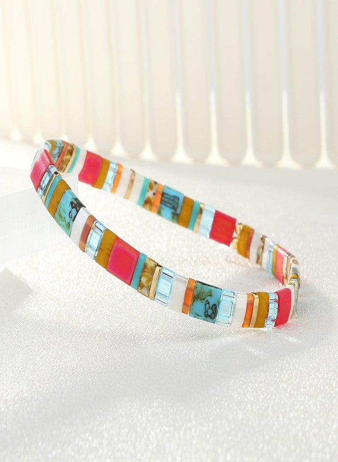 KELITCH Stretch Bracelets Colorful Stackable Tila Bead Bracelets Women Friendship Bracelets Bohemian Jewelry (Colorful 07B) - Image 3