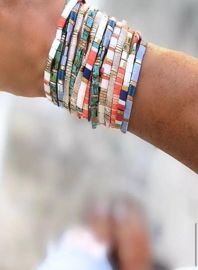 KELITCH Stretch Bracelets Colorful Stackable Tila Bead Bracelets Women Friendship Bracelets Bohemian Jewelry (Colorful 07B) - Image 2