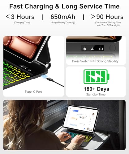 SENGBIRCH Magic Keyboard for iPad Air 13 Inch (M4 2026/M3/M2) & for iPad Pro 12.9 (6th, 5th, 4th, 3rd Gen) Case Keypad, Touchpad Keyboard for Pro12.9 2018-2022 with Backlight, Floating Cantilever Stand, Black - Image 5