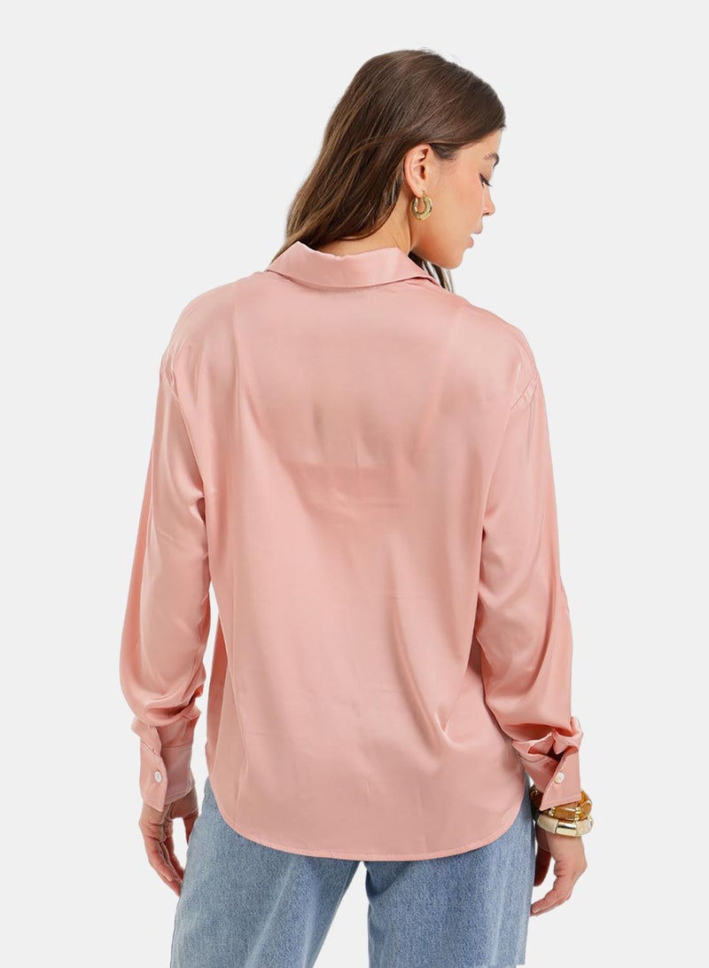 Carina Button-Down Satin Shirt - Image 4