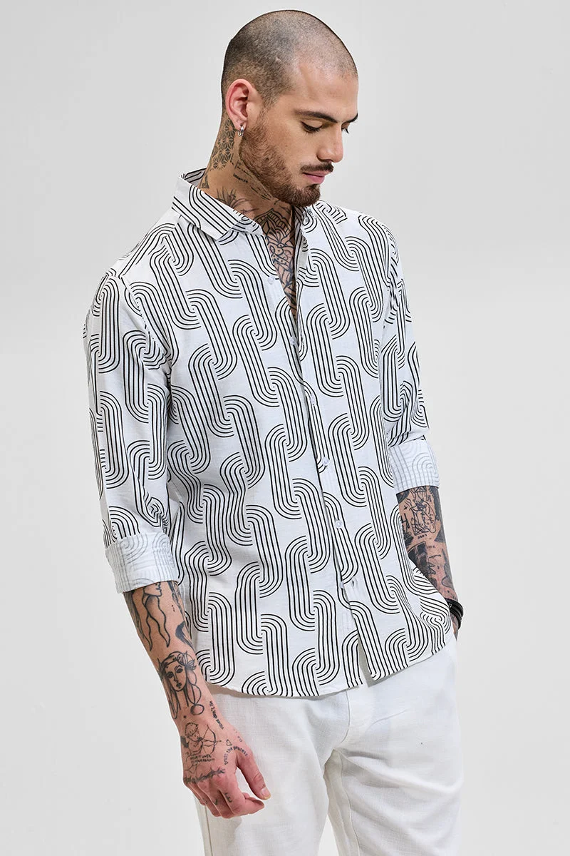 SNITCH White Printed Slim Fit Shirt