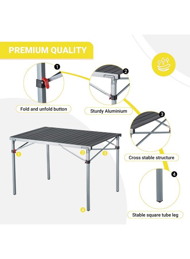 KingCamp KC3866_SILVERBLACK-USVC3 Portable Stable Table for Outdoor Picnic, Camping, Barbecue and Backyard Party, Person, 42.1 × 27.6 × 27.6 inches, Silver/Black_42.1"x27.6",4-6 Persom - Image 3