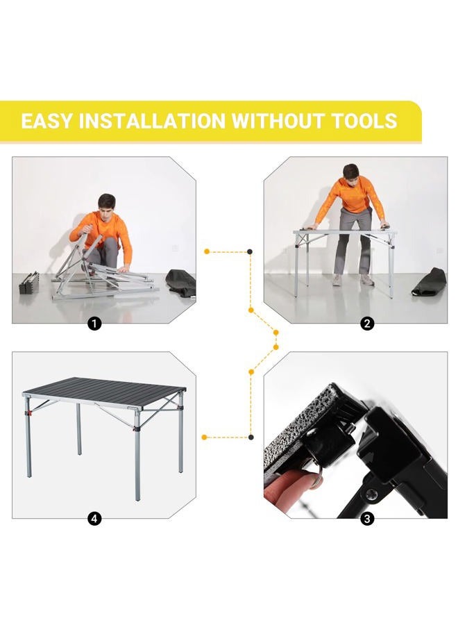 KingCamp KC3866_SILVERBLACK-USVC3 Portable Stable Table for Outdoor Picnic, Camping, Barbecue and Backyard Party, Person, 42.1 × 27.6 × 27.6 inches, Silver/Black_42.1"x27.6",4-6 Persom - Image 5