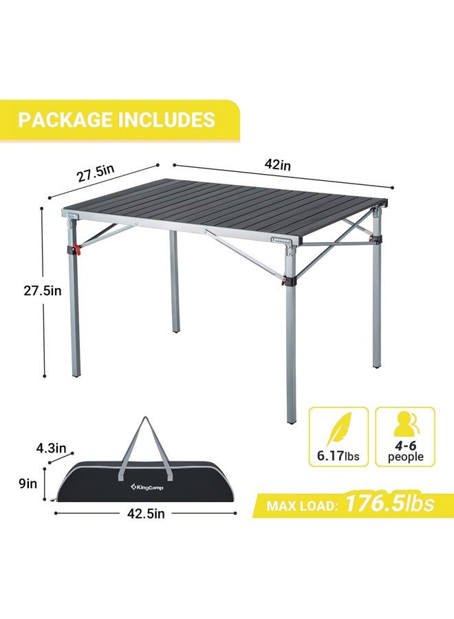KingCamp KC3866_SILVERBLACK-USVC3 Portable Stable Table for Outdoor Picnic, Camping, Barbecue and Backyard Party, Person, 42.1 × 27.6 × 27.6 inches, Silver/Black_42.1"x27.6",4-6 Persom - Image 2
