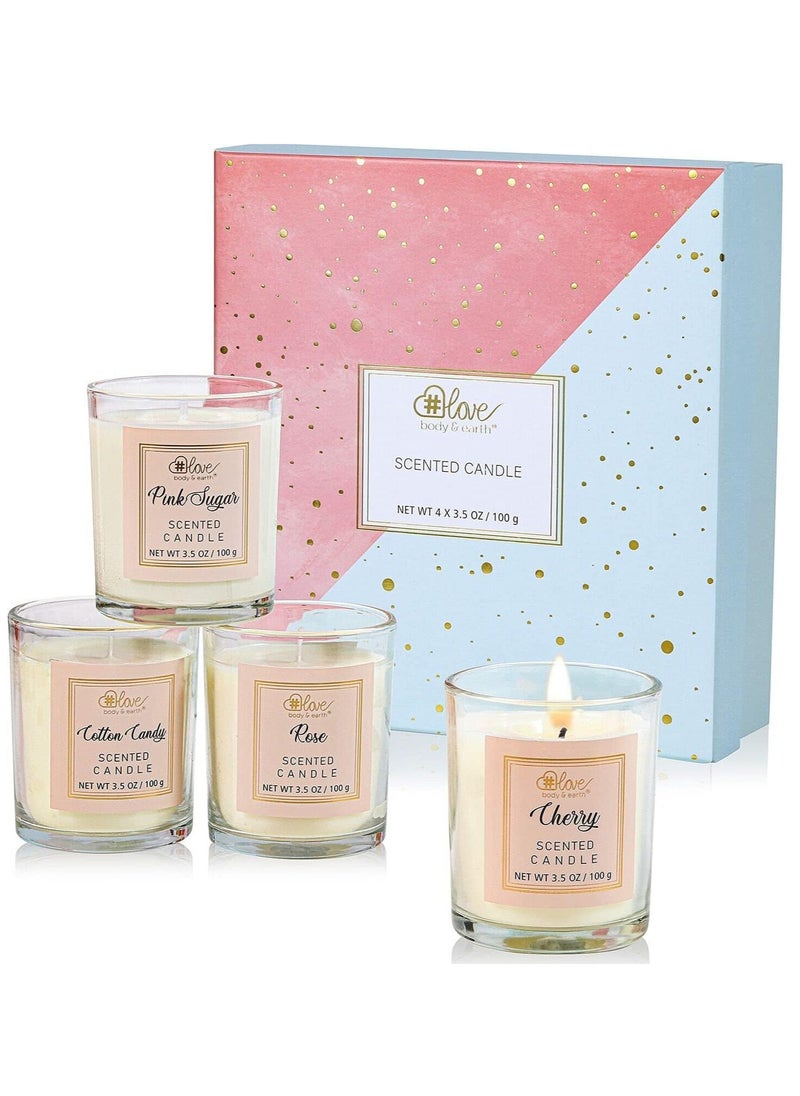 BODY & EARTH BODY & EARTH # LOVE Scented Candle Gift Set for Women, 4 x 100 g, Long Lasting Scented Candles at Home for Bathing and Yoga, Natural Soy Candles, Scented Candles in Glass, Father's Day Gift  - Image 1