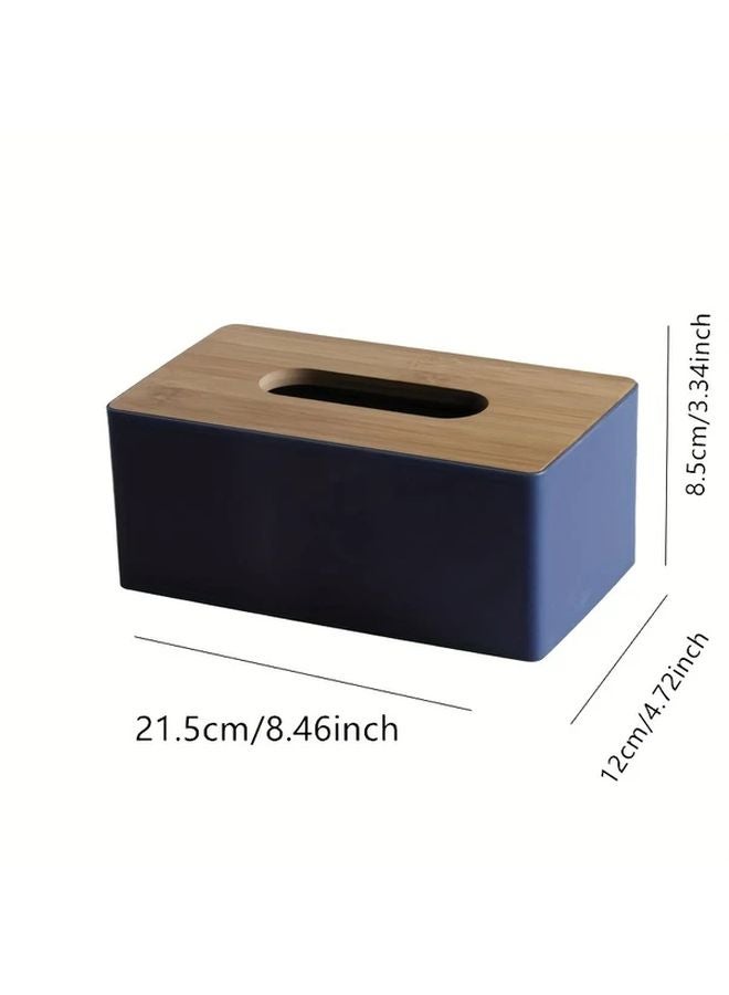 Navy Blue Modern Plastic Tissue Box Holder With Bamboo Cover For Bathroom Kitchen Countertop - Image 3