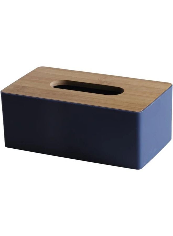 Navy Blue Modern Plastic Tissue Box Holder With Bamboo Cover For Bathroom Kitchen Countertop - Image 5