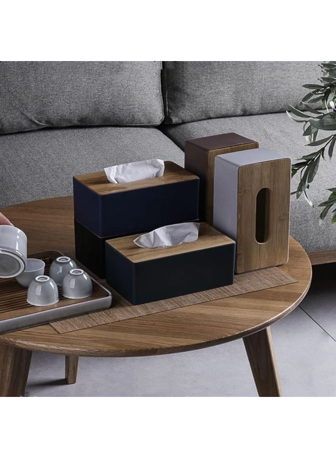 Navy Blue Modern Plastic Tissue Box Holder With Bamboo Cover For Bathroom Kitchen Countertop - Image 4