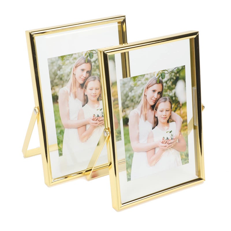 أهاجو Ahago Gold Floating Frame (4 "" x6 "" مجموعة رأسية 2) للصورة 3.5x5 2x3 1x2 إطارات صور الطاولة على الطاولة هدية راقية لعيد ميلاد العيد أو منزل الزفاف أو المكتب د؟ - Image 1