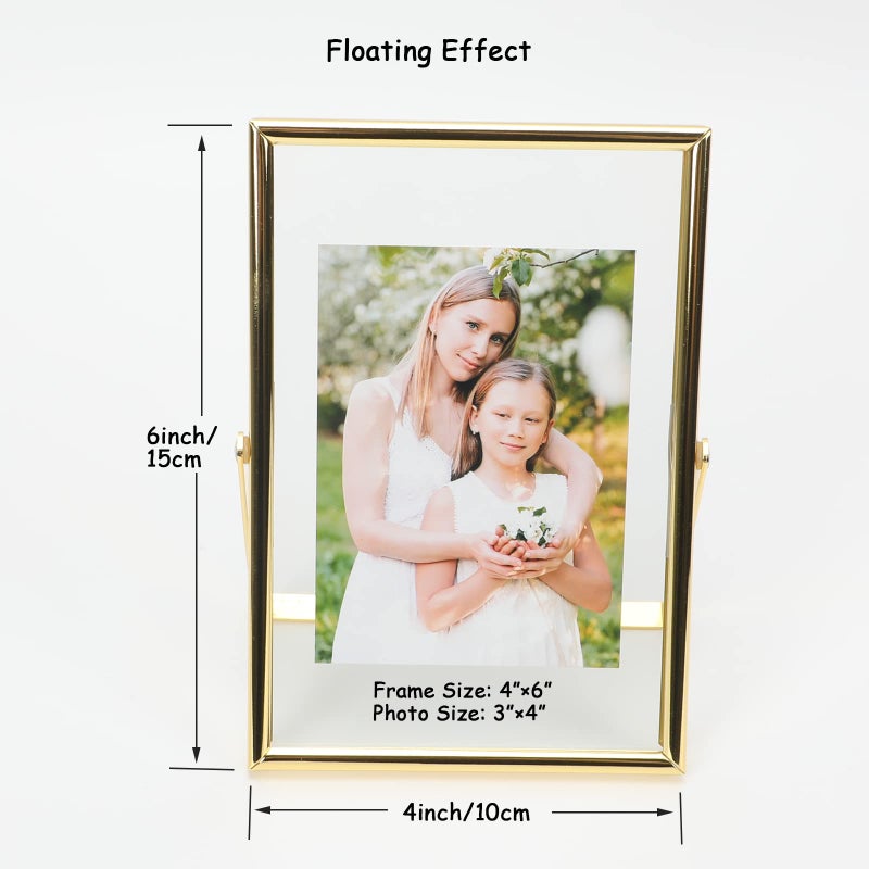 أهاجو Ahago Gold Floating Frame (4 "" x6 "" مجموعة رأسية 2) للصورة 3.5x5 2x3 1x2 إطارات صور الطاولة على الطاولة هدية راقية لعيد ميلاد العيد أو منزل الزفاف أو المكتب د؟ - Image 2