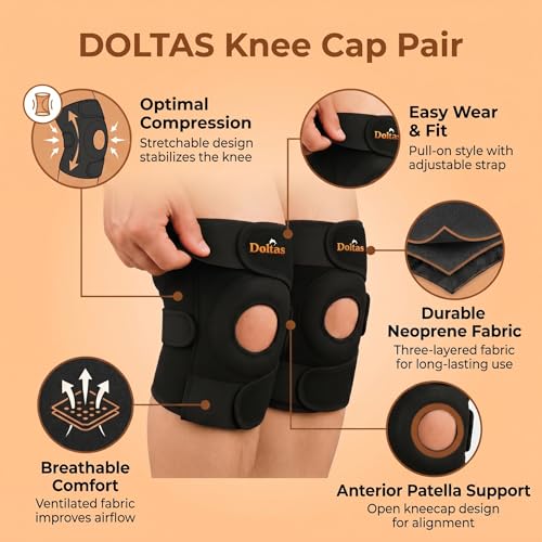 DOLTAS Knee Brace Pair – Compression Knee Cap for Men Pain Relief & Women – Knee Support for Men Gym, Running, Arthritis, Joint Pain, Injury Recovery | (BLACK) - Image 2