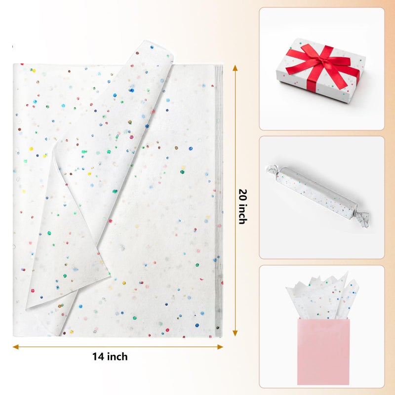 Ueerdand White Glitter Tissue Paper for Gift Bags 36 Sheets 14x20 Inch - Recyclable Wrapping Paper for Weddings, Birthdays, Party & Festival Decorations DIY Craft Supplies - Image 3