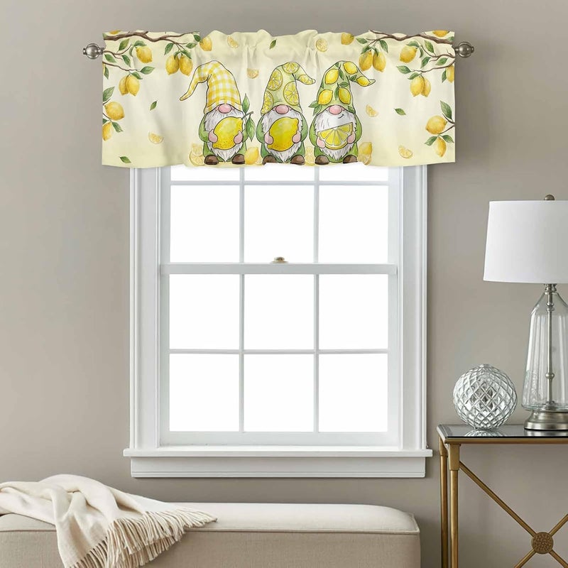 Lemon Gnomes Valances for Windows, Short Curtains for Kitchen/Bathroom, Summer Tropical Lemon Fruits Yellow Rod Pocket Window Treatment for Living Room/Doorway/Bedroom/Cafe Decor Panel 60"x18" - Image 3