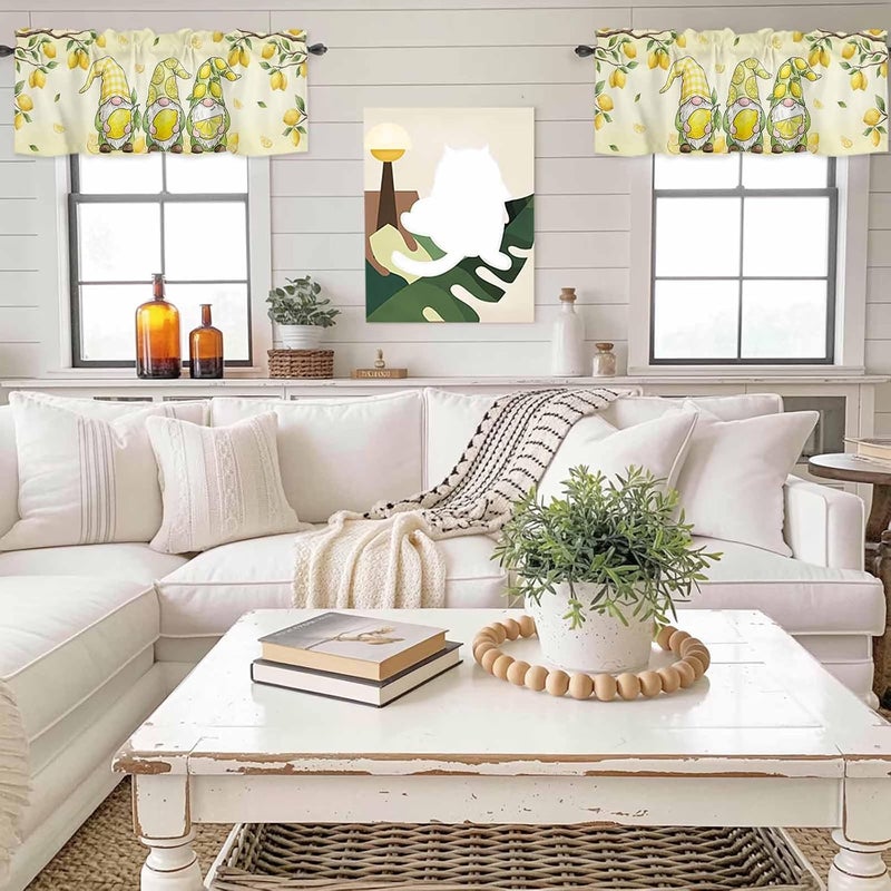 Lemon Gnomes Valances for Windows, Short Curtains for Kitchen/Bathroom, Summer Tropical Lemon Fruits Yellow Rod Pocket Window Treatment for Living Room/Doorway/Bedroom/Cafe Decor Panel 60"x18" - Image 4