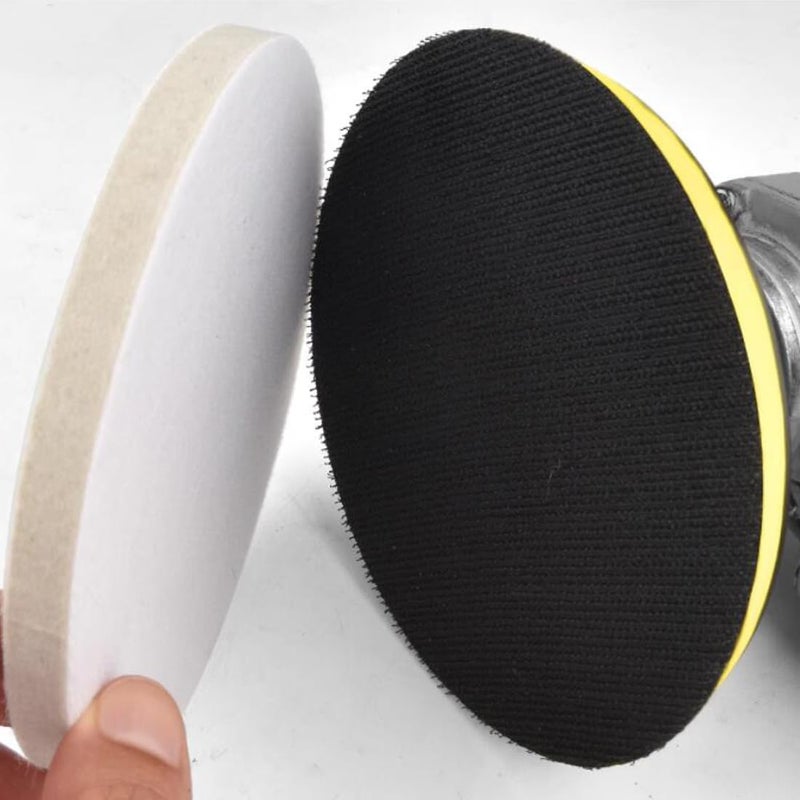 JUNLIXN 5pcs 4 Inch Wool Felt Polishing Pads, Wool Polishing Pad Buffing Wheels Flocking Hook & Loop Back for Random Orbital Sander Liquid tight joint - Image 3