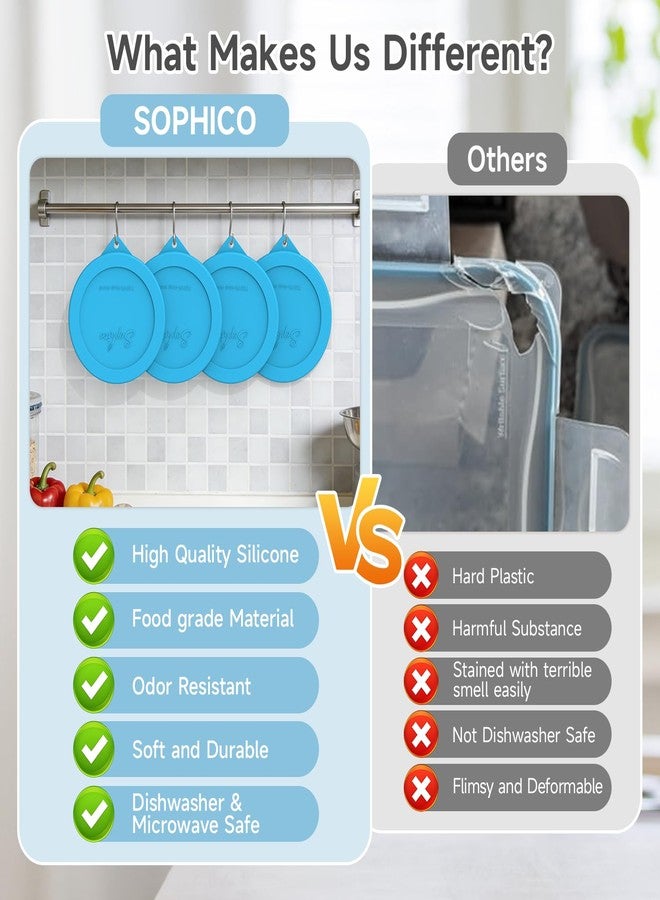 SOPHICO مجموعة أغطية سيليكون من صوفيكو مكونة من 7 قطع لأوعية بايركس فريشلوك الزجاجية - أغطية مستطيلة بديلة محكمة الإغلاق، مانعة للتسرب، آمنة للاستخدام في الفريزر/غسالة الصحون/الميكروويف (الأوعية الزجاجية غير متضمنة) - Image 3