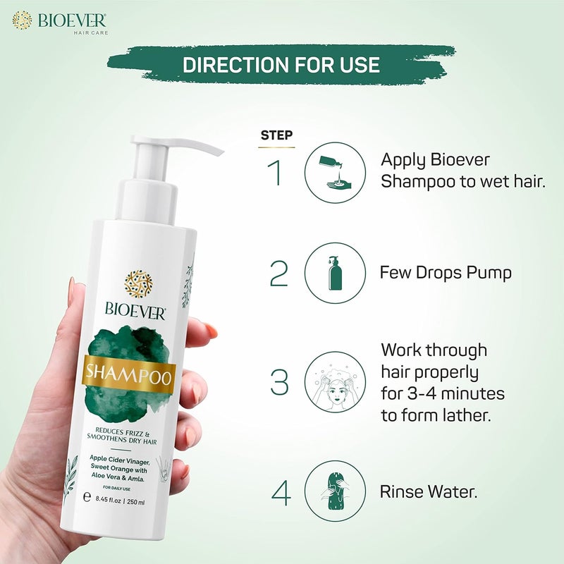 Bioever Shampoo And Conditioner 250ML Each Apple Cider VinegarAloe veraAmla FrizzFree Manageable Hair SulfateFree ParabenFree Deep Hydration Strength For Men Women - Image 3