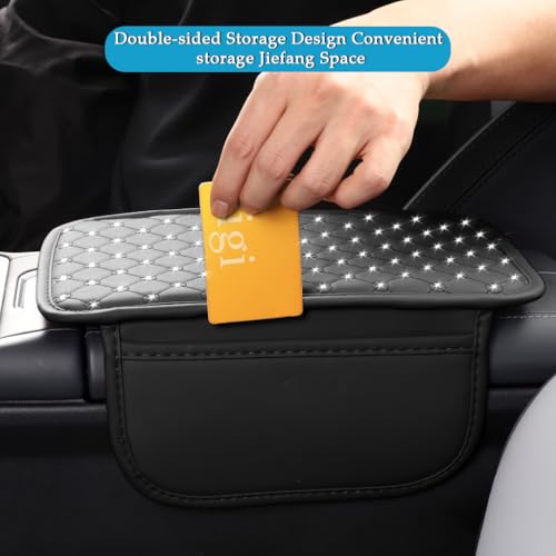 STHIRA® 2 In 1 Car Arm Rest Multipurpose Center Console Car Arm Rest Cushion With Storage Pouch Fashion Pu Arm Rest Cushion For Car Rhinestone Embellishment Quilting Car Hand Rest Pad, 30x20cm - Image 4