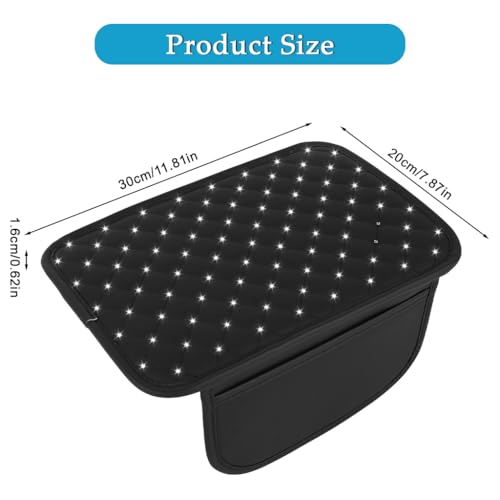 STHIRA® 2 In 1 Car Arm Rest Multipurpose Center Console Car Arm Rest Cushion With Storage Pouch Fashion Pu Arm Rest Cushion For Car Rhinestone Embellishment Quilting Car Hand Rest Pad, 30x20cm - Image 2