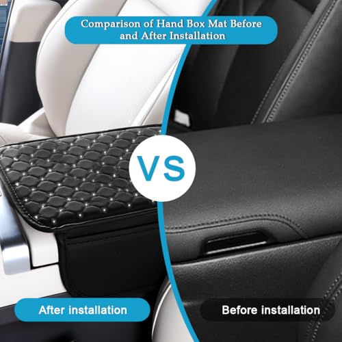 STHIRA® 2 In 1 Car Arm Rest Multipurpose Center Console Car Arm Rest Cushion With Storage Pouch Fashion Pu Arm Rest Cushion For Car Rhinestone Embellishment Quilting Car Hand Rest Pad, 30x20cm - Image 5