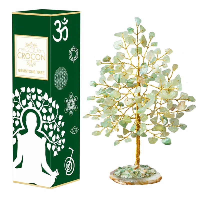 Green Jade Gemstone Tree of Life  Geode Agate Slice Base Crystal Tree for Positive Energy Feng Shui Decor  Chakra Tree Good Luck Money Bonsai Healing Stones Gem Tree Spiritual Mystical Gift