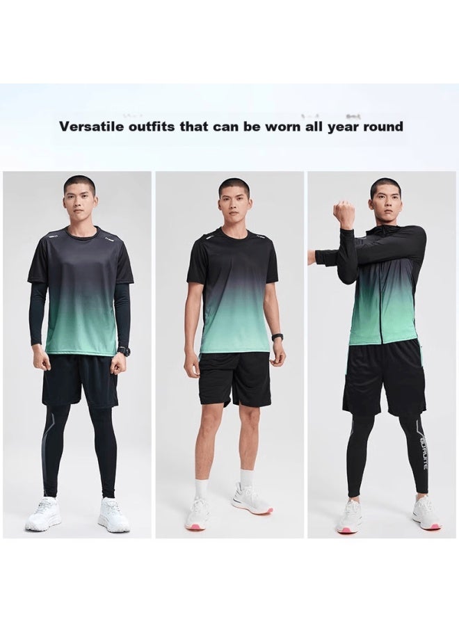 Buruite Men's Running Sports Set, Basketball Badminton Fitness Wear, Quick-dry High-elasticity Training Morning Jogging Outfit, Tight-fitting Clothing