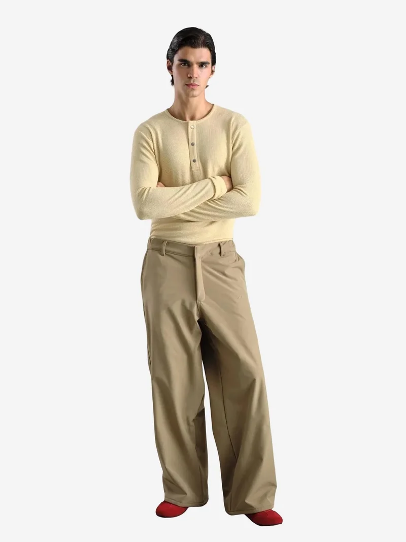 Giesto Beige Natural GIESTO Wide Leg Gabardine Pants with Pocket for Men | Best Price UAE