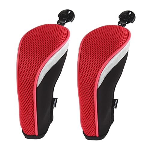 Andux Pack of 2 (All The Same Size) Mesh Golf Hybrid Club Head Covers with Dial No. Tags Black/Red - Image 1