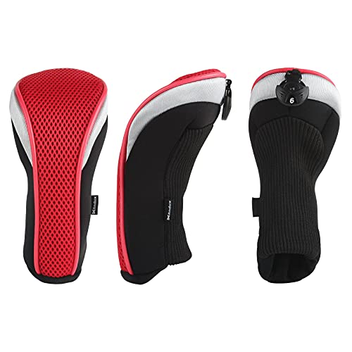 Andux Pack of 2 (All The Same Size) Mesh Golf Hybrid Club Head Covers with Dial No. Tags Black/Red - Image 5