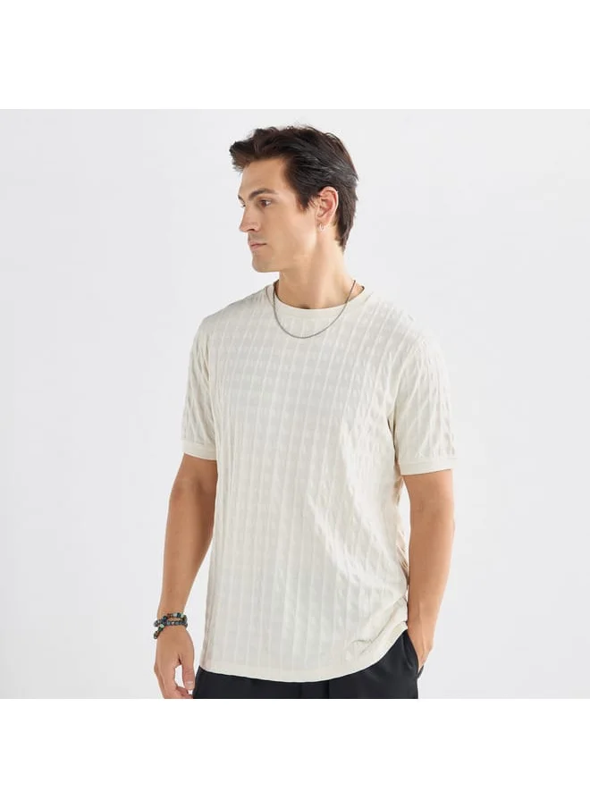 FAV Textured Crew Neck T-shirt with Short Sleeves