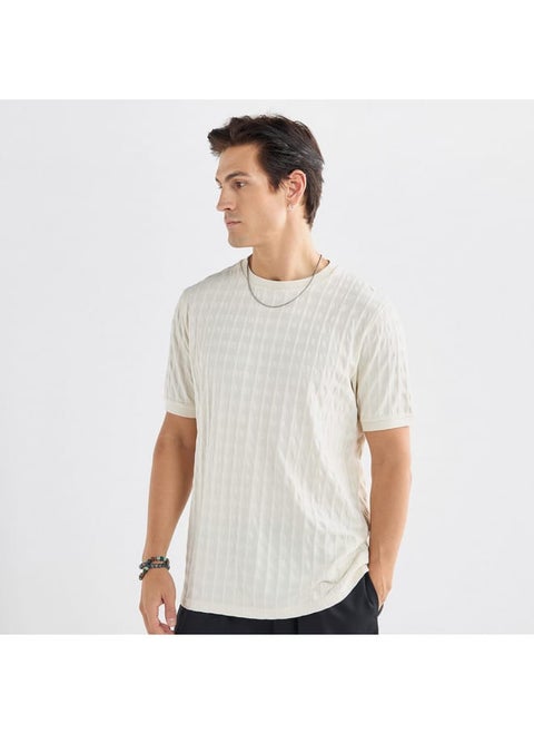 Textured Crew Neck T-shirt with Short Sleeves