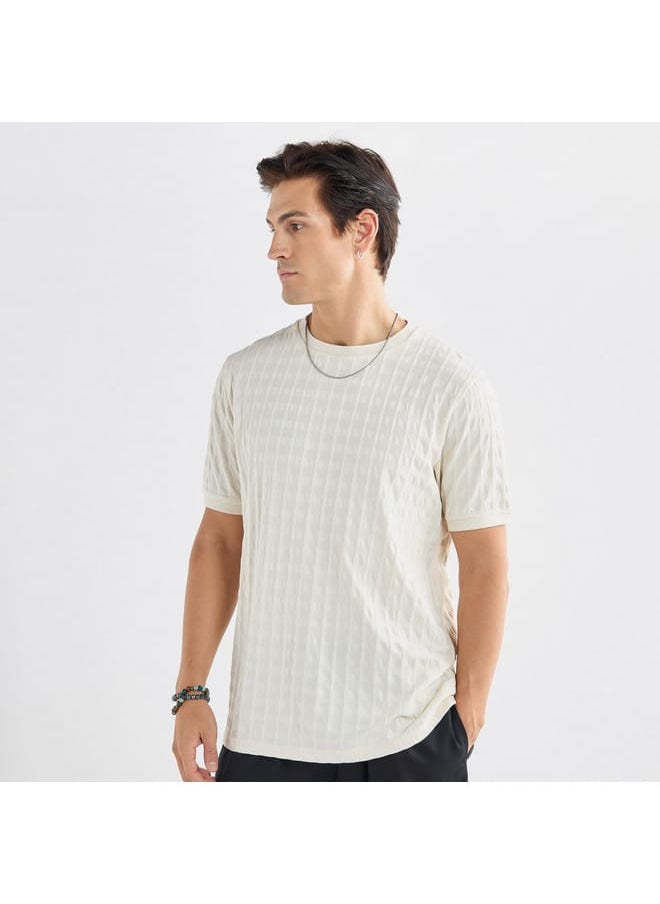 FAV Textured Crew Neck T-shirt with Short Sleeves  - Image 1