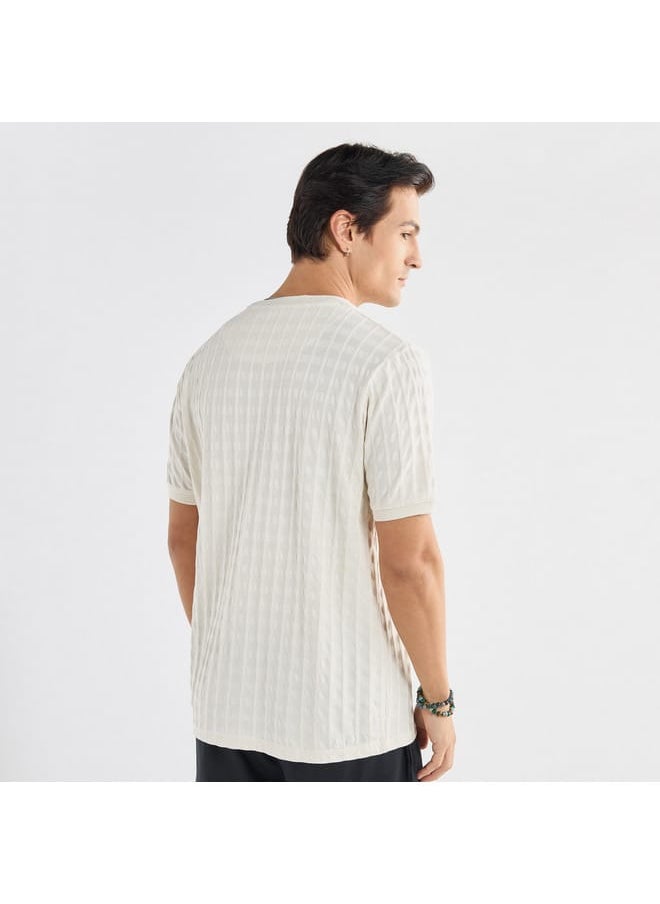 FAV Textured Crew Neck T-shirt with Short Sleeves  - Image 3