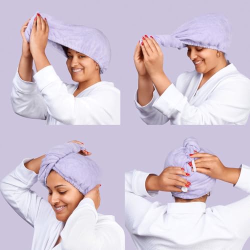 Noughty 97% Natural Purple Microfibre Hair Towel, Hair Towel Wrap Quickly Absorbs Moisture, Reduces Breakage, Combats Frizz, Purple - Image 2
