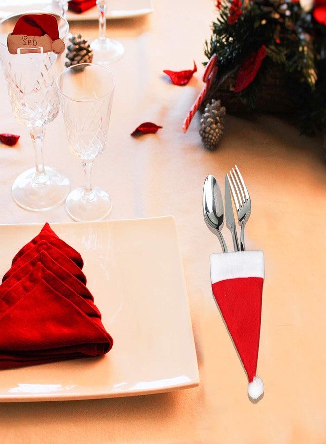 Jolbndcv 30PCS Christmas Santa Hats Silverware Holders Mini Santa Hat Cup Bottles Cover with Scarf for Christmas Xmas Table Dinnerware Candy Wine Bottle Holders - Image 5