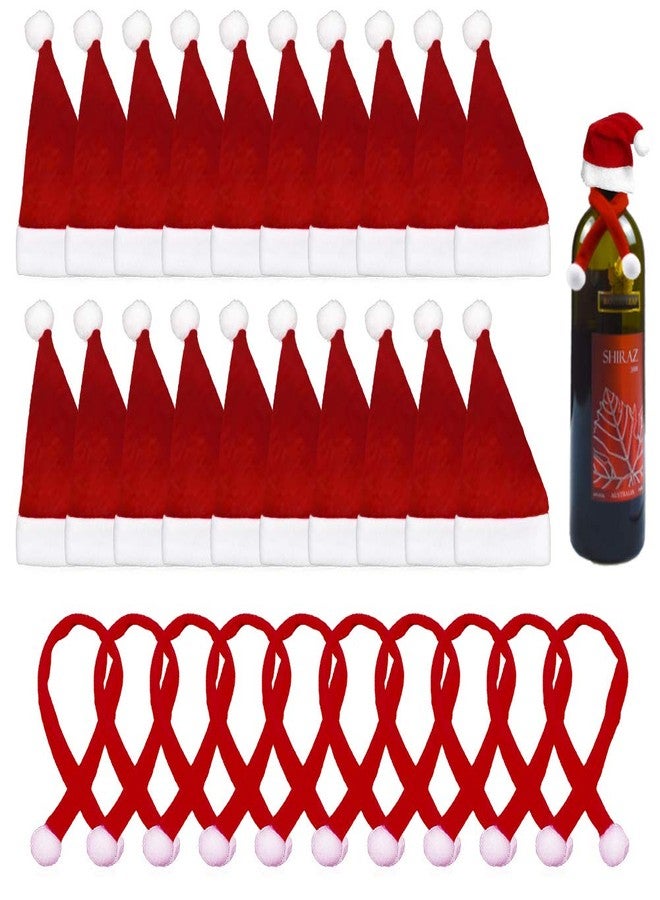 Jolbndcv 30PCS Christmas Santa Hats Silverware Holders Mini Santa Hat Cup Bottles Cover with Scarf for Christmas Xmas Table Dinnerware Candy Wine Bottle Holders - Image 1