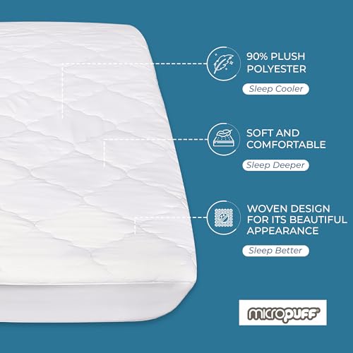 Micropuff Fitted Mattress Pad - Full XL Size (54" x 80") Mattress Pad - Soft and Comfortable Fitted Mattress Protector - Mattress Cover Stretches 12 to 15 Inches Deep - Easy to Wash - Image 2