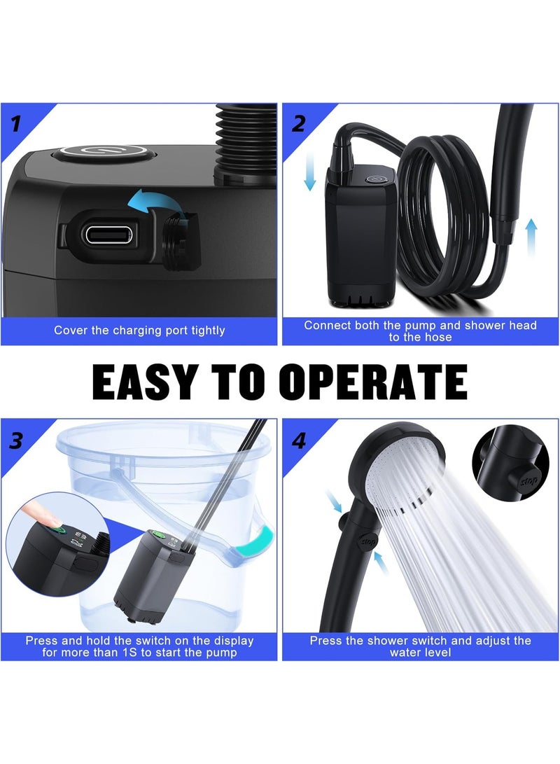 COYO Portable Shower for Camping, [Long-Lasting] 6000mAh Rechargeable Camping Shower with Intelligent LED Display, 4 Spray Modes, IPX7 Waterproof Outdoor Camp Pump for Hiking, Travel, Car, Pet - Image 4