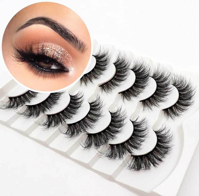 Veleasha False Eyelashes Wispy Faux Mink Lashes Fluffy Handmade Fake Eyelashes Natural Look 7 Pairs Pack Luxury Cat Eye Lashes 804