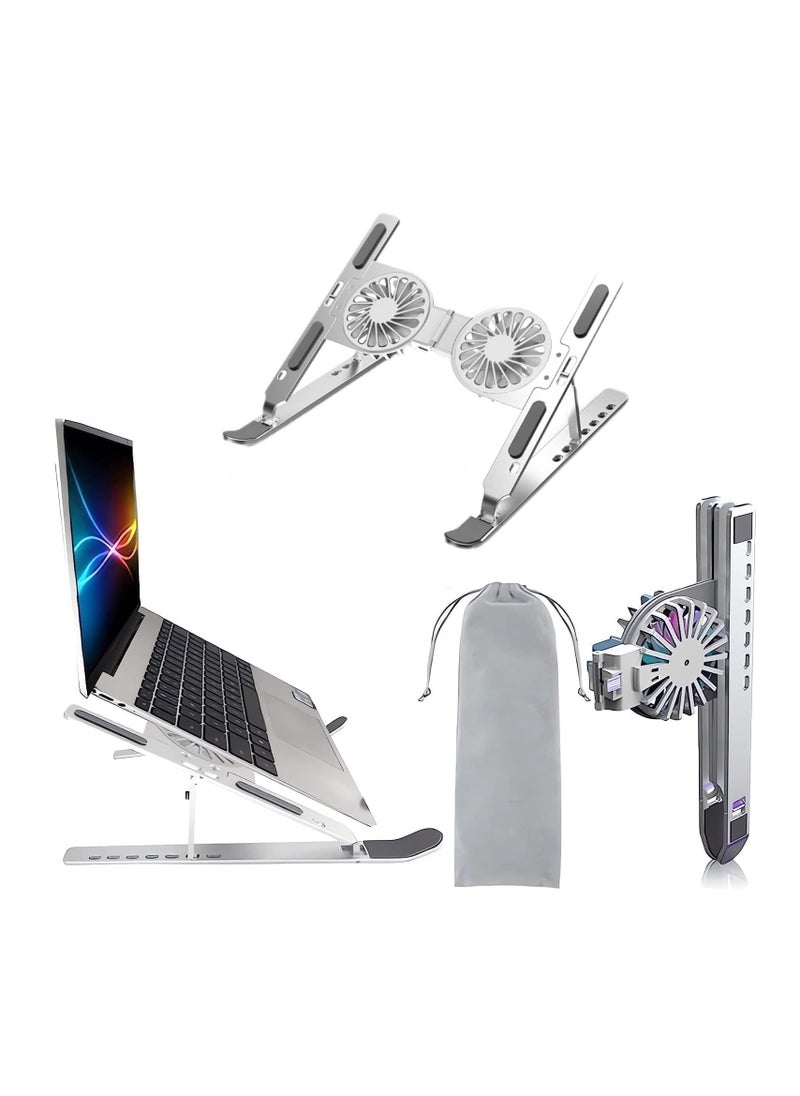 Generic Laptop Stand with Cooling Fans – Adjustable Height, Foldable Design for 10-17 Inch Laptops, Silver  - Image 1