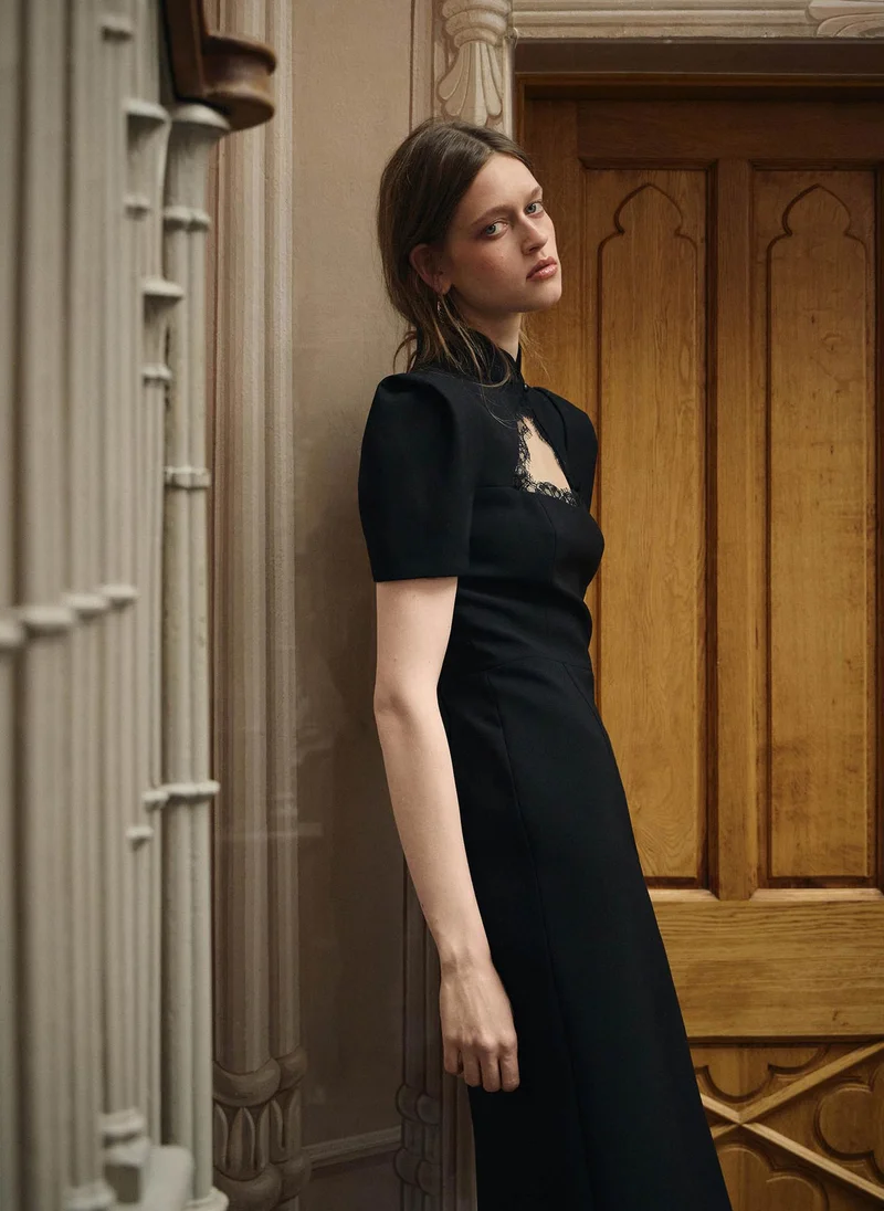 Lichi  Midi dress with a statement neckline and lace for Women | Best Price UAE
