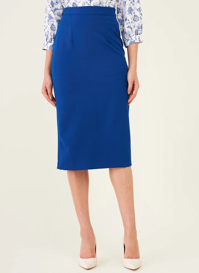 سولت اتاير SALT ATTIRE Knee-Length Pencil Skirt in Blue