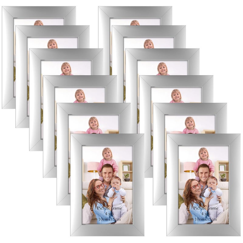 Giftgarden 4x6 Picture Frame Silver Set of 12 Multi Modern 4 by 6 Photo Frames Bulk for Wall or Tabletop Display