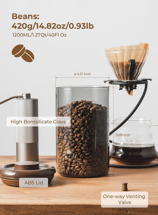 Tourdeus Coffee Canister for Ground Coffee 1200 ml, 14 Oz Borosilicate Air Tight Coffee Bean Container with Pop Lid, CO₂ Releasing Valve for Grounds Coffee, Anti-UV - Image 5