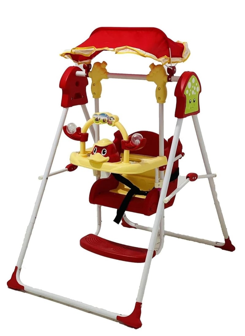 Generic FunRide Musical Daisy Swing for Babies with Stand and Metal Body Frame Ideal for Indoor and Outdoor Use for Boys and Girls Ages 6 Months and Up (Red) 