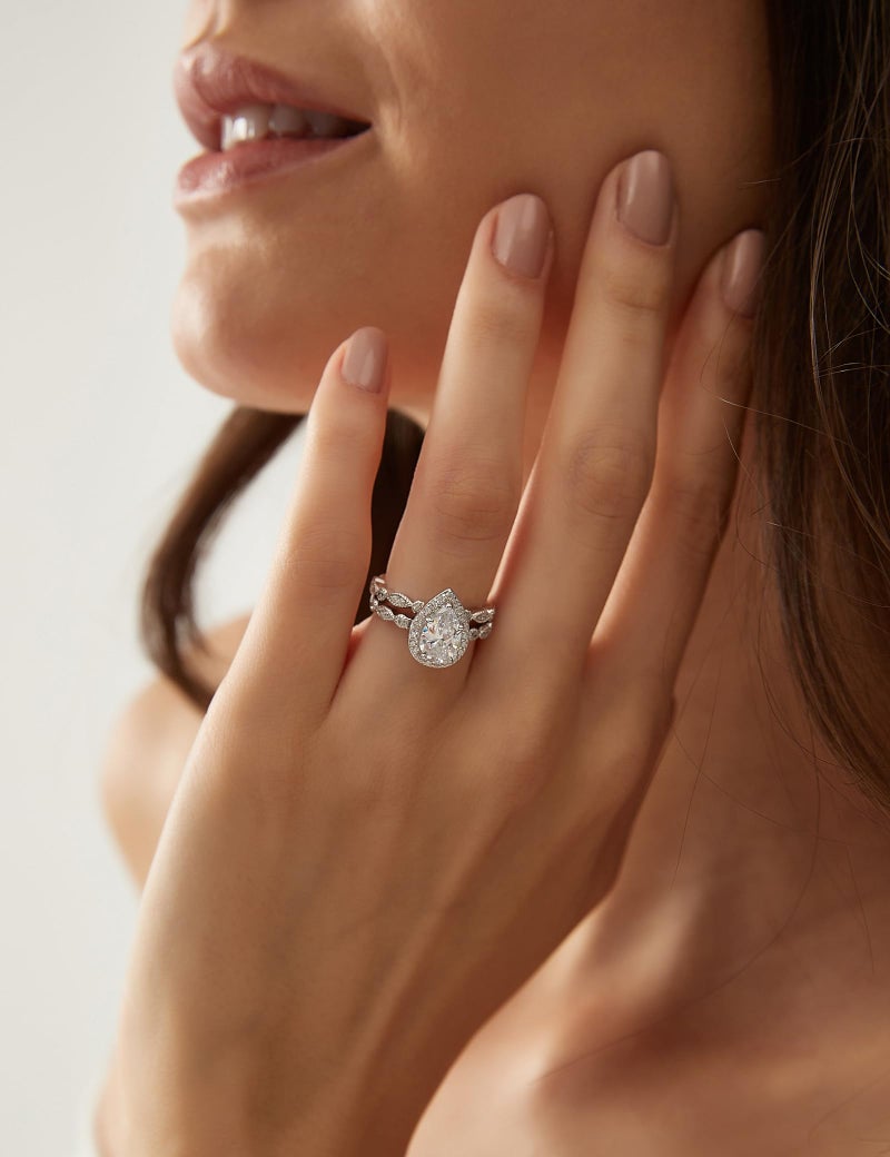EAMTI 1.25CT 925 Sterling Silver Bridal Ring Sets Teardrop CZ Engagement Vintage Pear Promise Rings Marquise Wedding Bands for Women Size 11 - Image 4