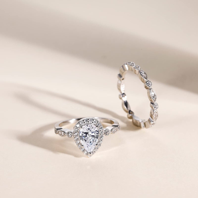 EAMTI 1.25CT 925 Sterling Silver Bridal Ring Sets Teardrop CZ Engagement Vintage Pear Promise Rings Marquise Wedding Bands for Women Size 11 - Image 3